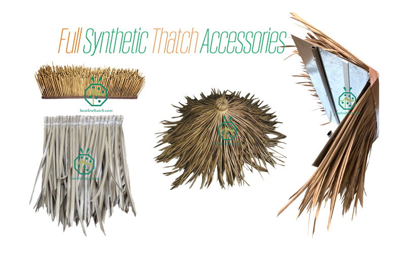 Various plastic thatch roof accessories include ridge thatch roof, hip valley thatch, eave thatch, corner thatch roof and starter thatch roof
