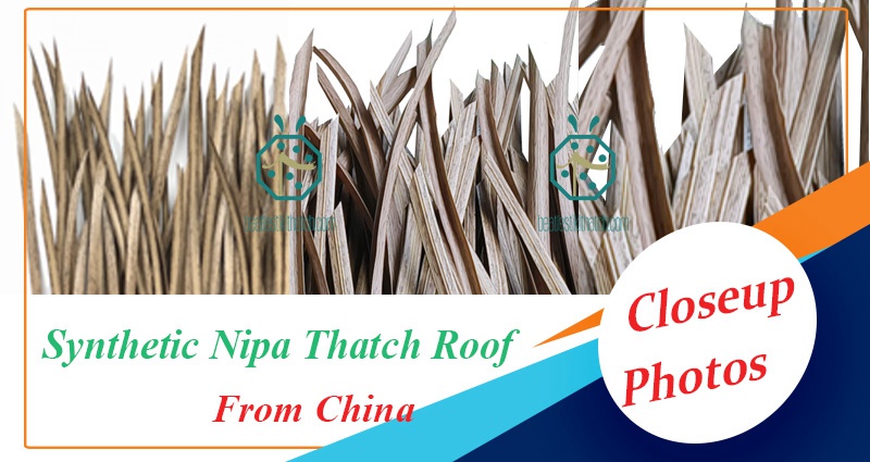 Closeup photos of artificial nipa hut thatch roof for resort hotel beach bahay kubo in Bohol Island
