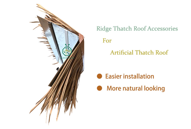 Artificial ridge thatch roof tiles for easier installation of thatched roof buildings