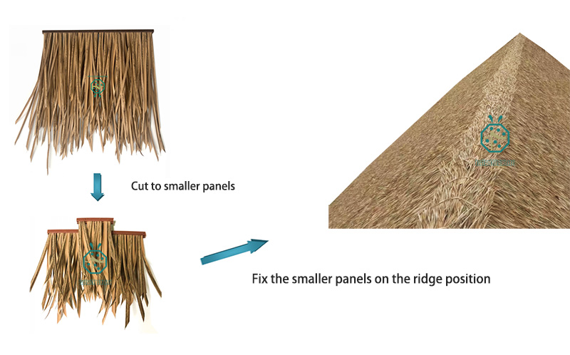 Cutting common thatch to smaller panels for ridge