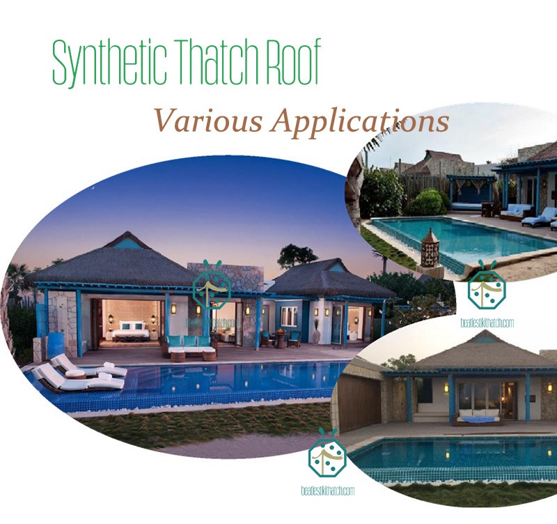 Fake bamboo thatch roof covering panels for various outdoor entertainment facilities, include resort lodge roof repairs, SPA, swimming pool, waterfront theme park, shopping mall beer house