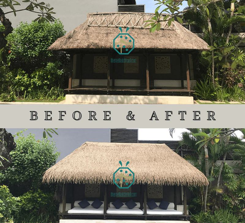 Faux attap thatch VS natural thatch for both commercial or residential garden patio decoration