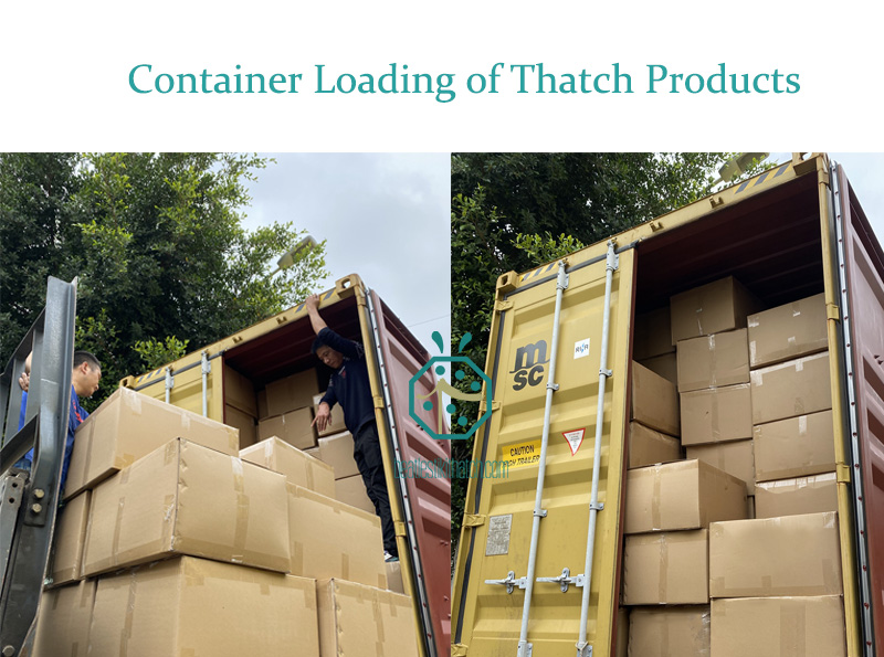 Container loading of plastic kajan thatch roof tiles in China