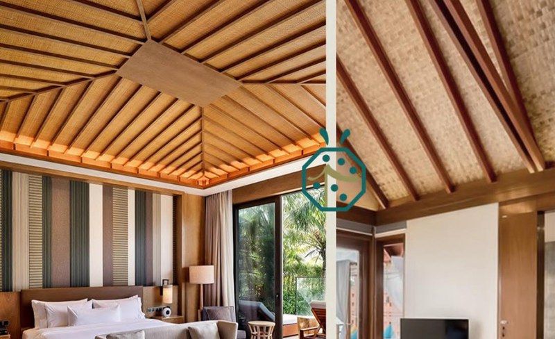 Synthetic woven bamboo ceiling materials for beach hotel ceiling and wall decoration