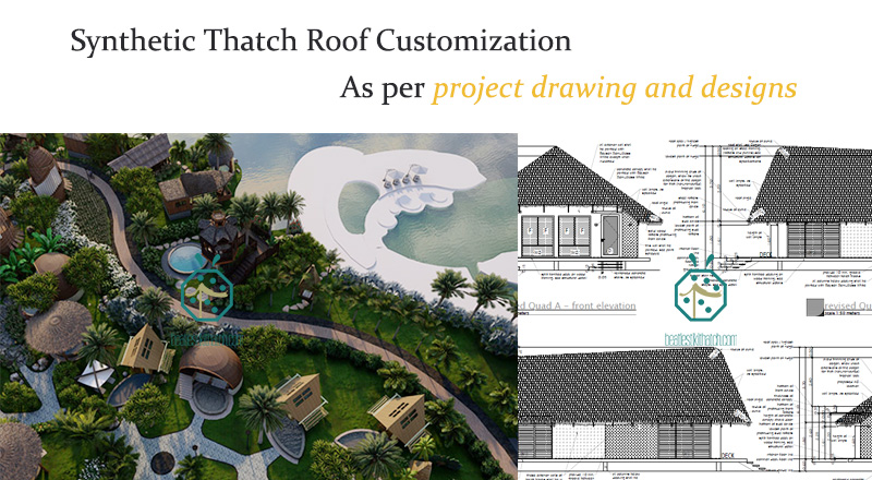 Synthetic palm thatched roof materials be used for thatched roofing decoration for sunshade cottage, garden shed, bar hut restaurant, beach pavilion, etc.