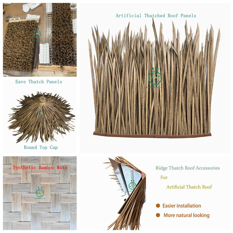 We could supply all of the above plastic thatch accessories. And we could export to various countries in the world through sea freight or air freight transportation. Contact us for more details of our thatch roof!