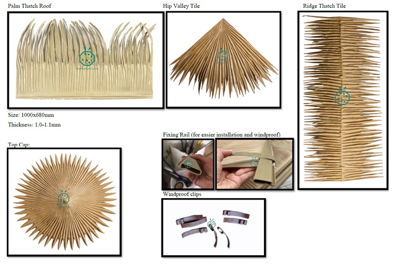 Synthetic Palm Thatch Roof Tiles and The Accessories